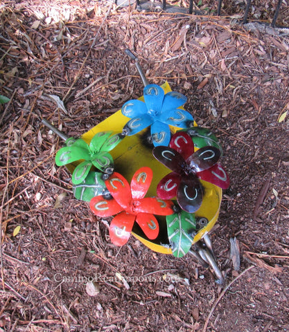 Metal Wheel Barrow With Flowers Sculpture 21" MWBG002