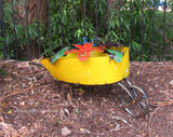 Metal Wheel Barrow With Flowers Sculpture 21" MWBG002