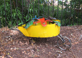 Metal Wheel Barrow With Flowers Sculpture 21" MWBG002
