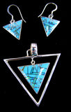 Sterling Silver Set Turquoise and Opal Inlay Triangle Pendant and Earrings TSC049