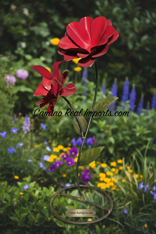 Metal Flower & Hummingbird Yard Or Garden Decor MRFH020