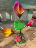 3 Metal Calla Lily Flowers with Lady Bug Yard Or Garden Decor MRFB030